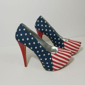 Red white and blue heels